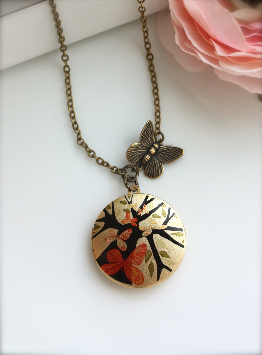 A Medley of Butterflies USA Handmade Image Photo Brass Locket Necklace. Unique Locket Gift. Christmas. Butterfly lover. Garden Lover.