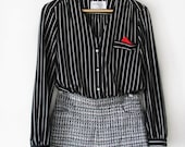 SALE Buttom Up Striped Blouse With Pocket Square Size S, M, L