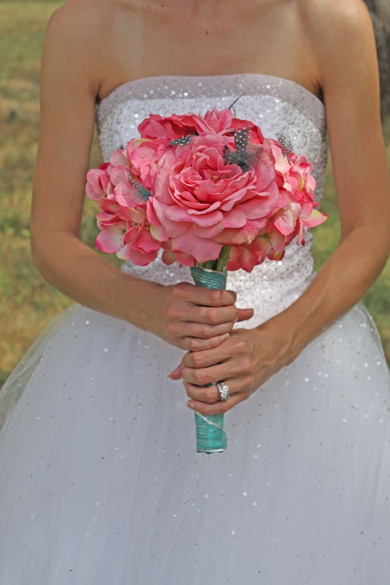 Cotton Candy Pink and Tiffany Blue Wedding Bouquet - Something Blue