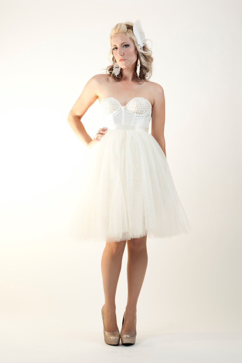 The Gardenia Tutu Sparkle Dress in Ivory with Pearls and Satin Sash  Made to Order