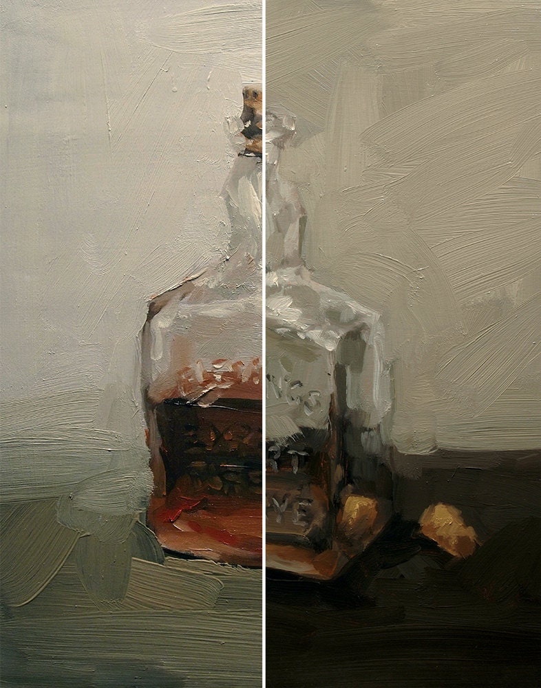 Oil Painting Fine Art Print Set, Two Bottles, 2 13 x 19 inch reproductions