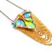 Brass Triangle Bib Necklace, Painted Ombre Rorscharch Ink Blot, Geometric Chainmaille, Neon Statement Jewelry