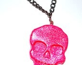 Large Pink Glittery Skull Necklace
