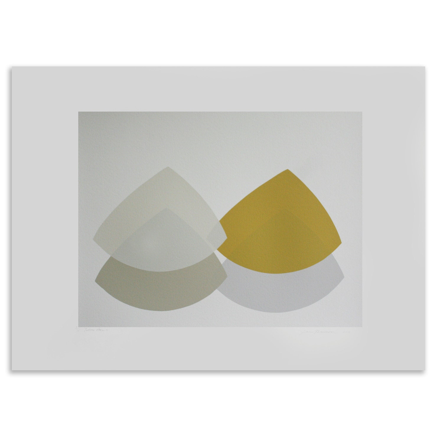 Simple large handmade screenprint in ochre and neutral tones. Original fine art.