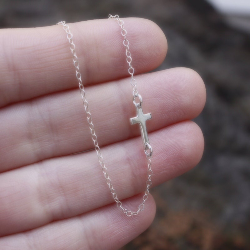 Small Sideways Cross Necklace - Sterling Silver Sideways Cross . Tiny Sideways Cross . Silver Cross Necklace . Horizontal Cross . Celebrity