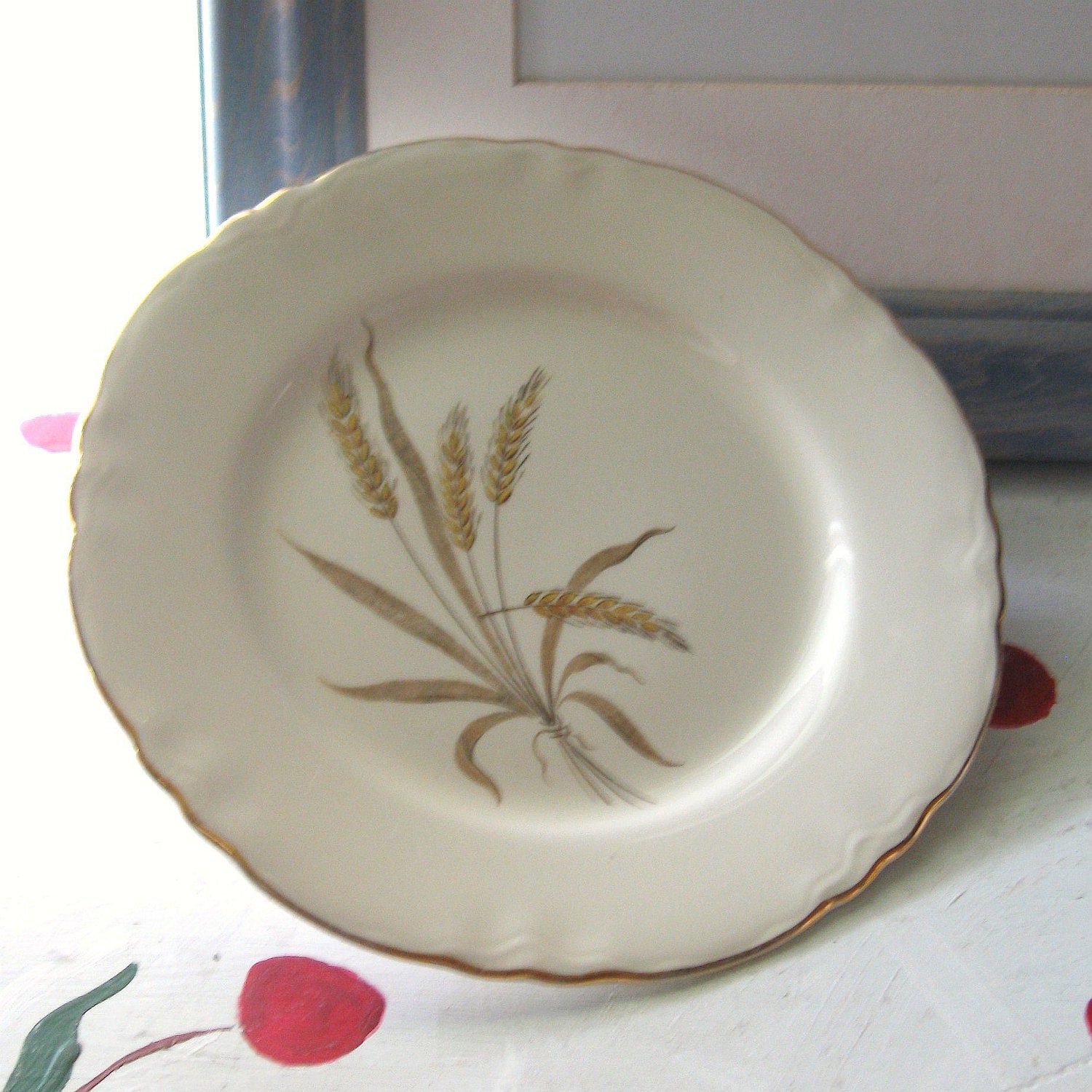PLATE VINTAGE WHEAT Pattern Porcelain Gold Dessert Salad