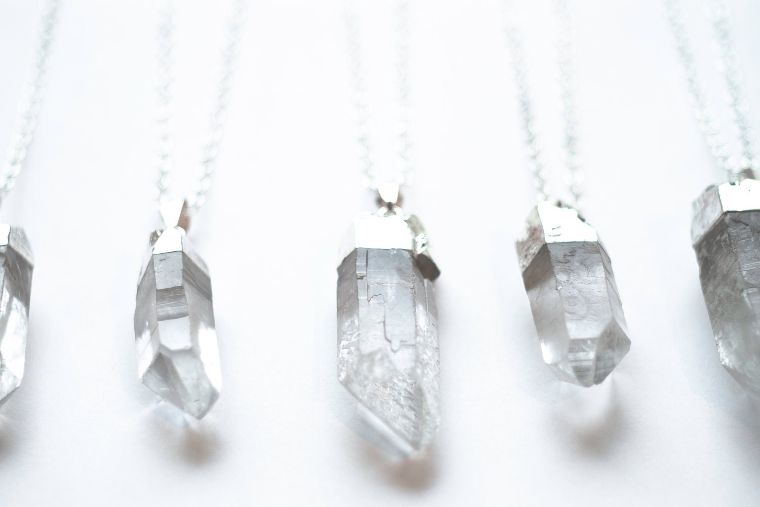 Silver dipped raw crystal necklace clear quartz point - 40% OFF
