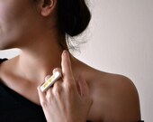 Air ring - astrological sign natural elements - yellow, wind, sun - gold plated double ring cocktail Etsy UK