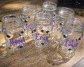 Set of 12 Personalized Mason Jars 16 oz with polka dots/ Bridesmaids/ Weddings/ Girls Night Out/ Bachelorette Party