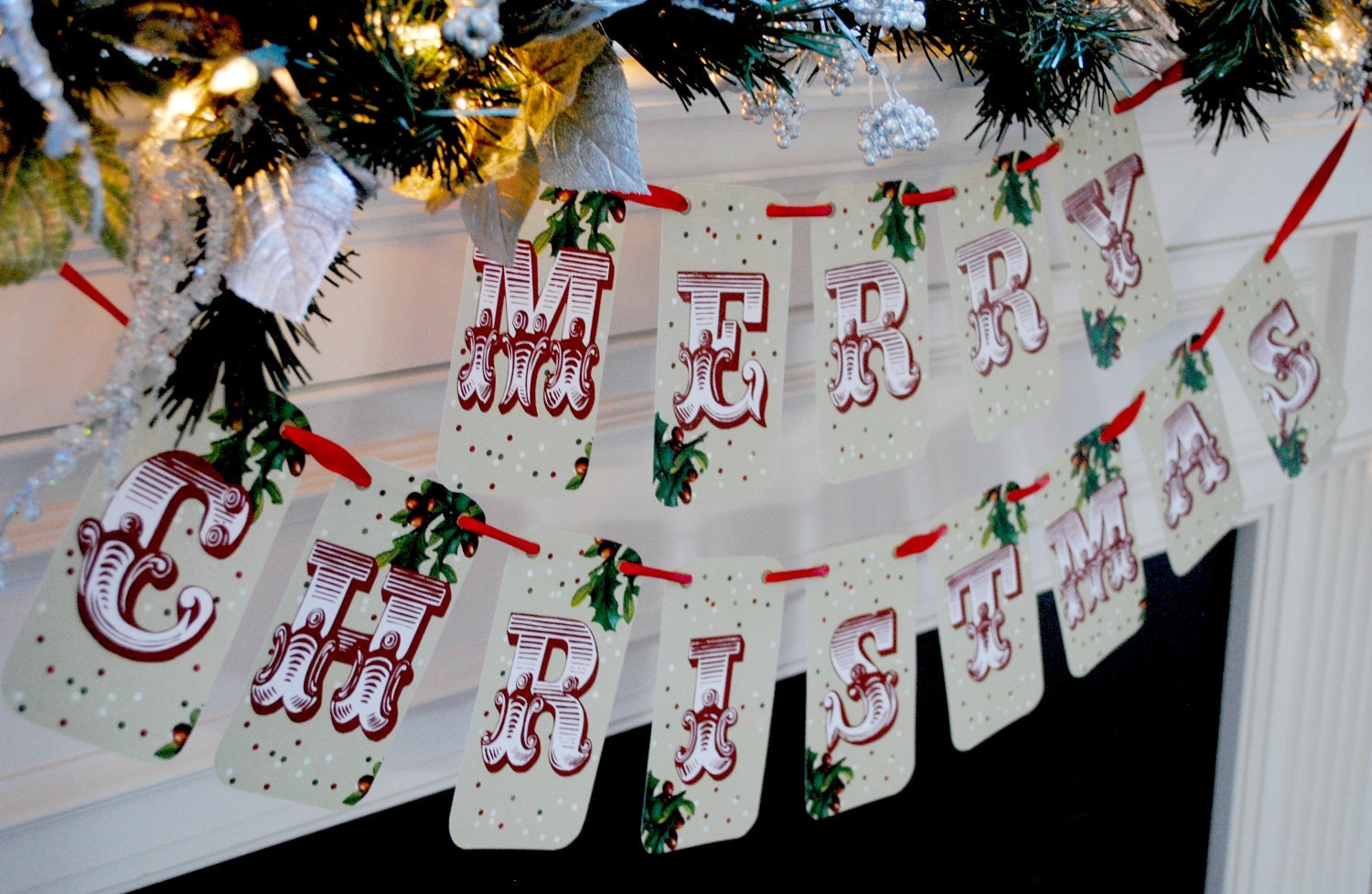 Holiday decoration Merry Christmas garland banner Il_570xn