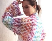 Hand Knit Shrug & Infinity Scarf RAINBOW CAKE Convertible Mohair Shawl, Long Shrug Women Fashion Accessories Knitting Shrug by Solandia