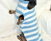 Pets clothing dachshund small dog sweater coat felted lambswool handmade blue & white stripe