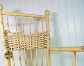 Vintage Wicker & Wood Chair - Primitive HandMade Child Size - Chippy Ivory Paint Doll Display