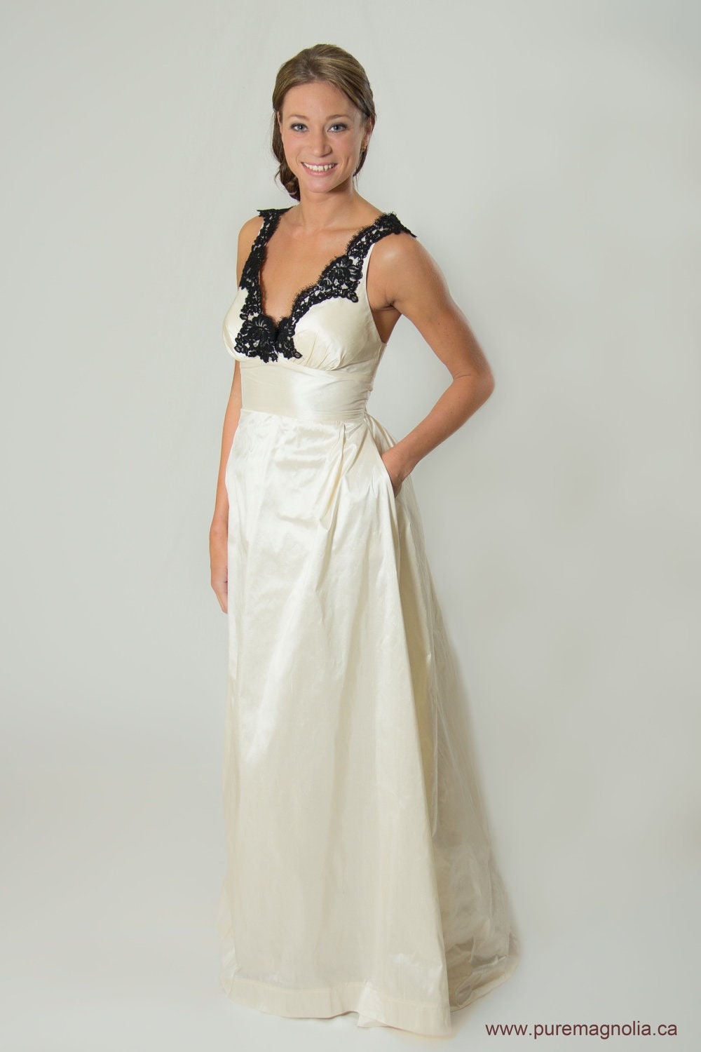 Simple Eco Friendly Wedding Dress, Silk Lace, Organic Cotton, Custom Made Beach Destination Wedding //Handmade