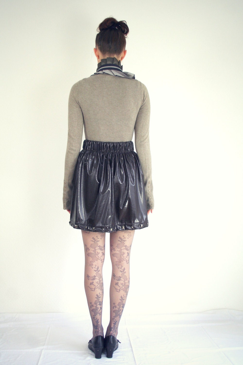 Studded skirt in brown, reptile pattern, MADE to ORDER in extra small, small, medium and large XS S M L, vinyl like