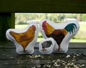 Stuffed Animal Farm Playset. The Chicken Family.  Hand Drawn Organic Cotton Chicken, Chick and Rooster toys by AlyParrott on Etsy.