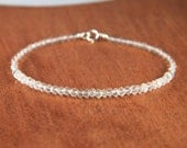 Clear Crystal Quartz Bracelet - Snowy Sparkle Bliss - Sterling Silver, Crystal Gemstone - Focus, Meditation, Clarity, Detox, Healing