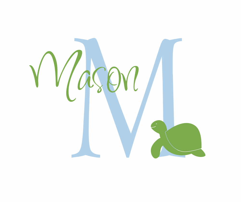 Turtle Wall Decal Initial and Name Vinyl Wall Decal Ocean Theme for Boy Baby Nursery or Boys Room 22"H x 32"W Wall Art FS227