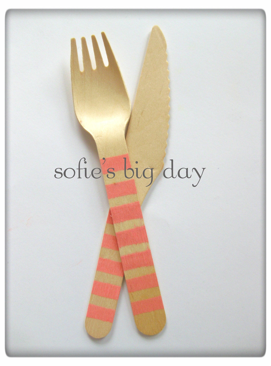 40 CORAL STRIPE Hand Stamped Wooden Utensils Il_170x135