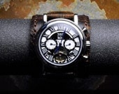 Frontier Bison Leather  -  Open Heart Automatic Watch - SALE - Worldwide Shipping - USA Hand Made