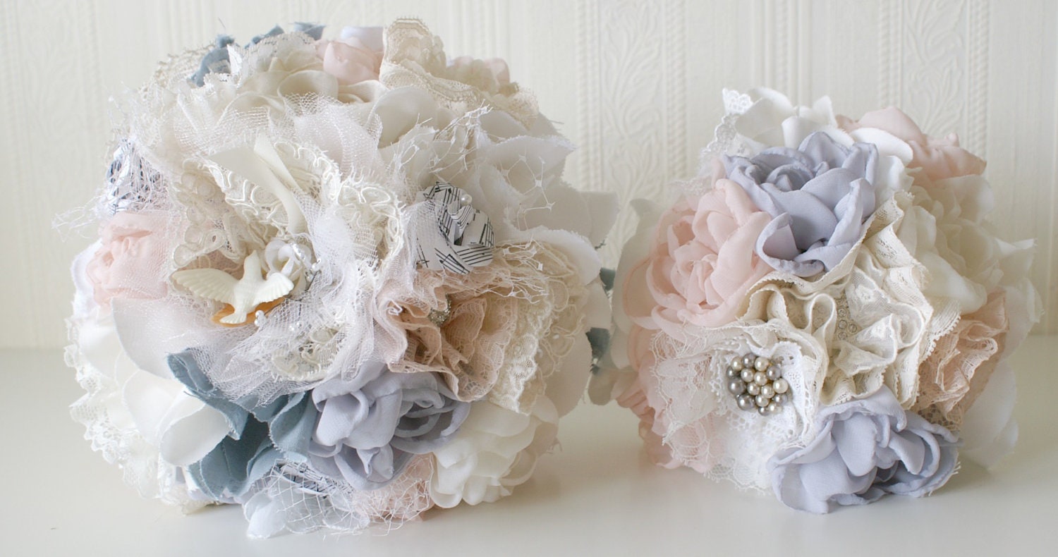 Fabric bridal bouquet, Custom heirloom Bouquet, Vintage weddings, Bridal Accessory, Brooch Bouquet