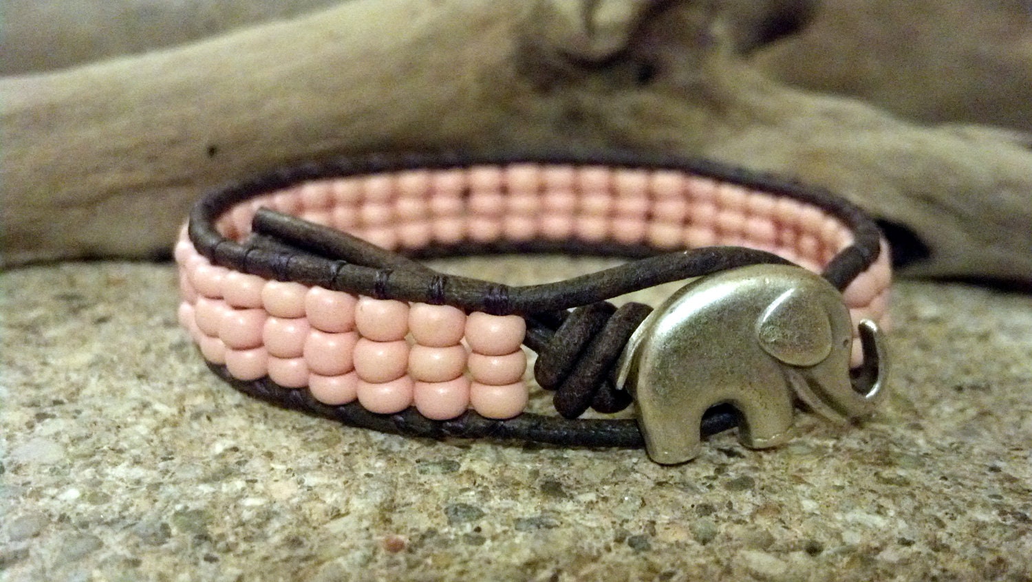 GOOD Luck Elephant, Pink Leather Wrap Bracelet, Friendship Bracelet, Southwestern Boho Gypsy Chic