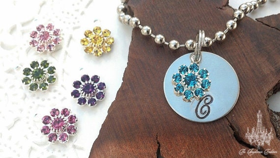 Custom Monogram Necklace With Crystal Flower Color of Choice