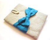 iPad case, iPad sleeve, iPad cover, Tablet sleeve Natural canvas, Teal Blue bow