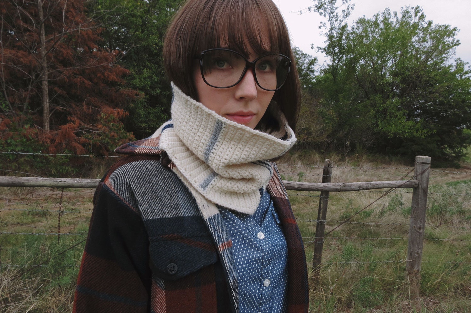 Crochet Cowl, Crochet Neckwarmer, Crochet Circle Scarf in Cream, Navy Twist, and Grey - Unisex / The Seafarings Cowl
