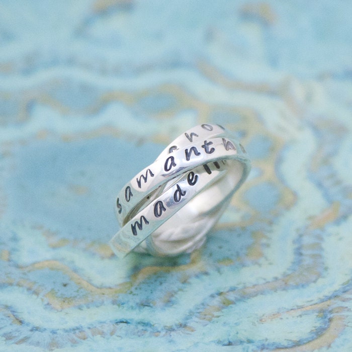 Triple Mother's Ring, Name Rings, Personalized Sterling Bands, Nested Rings, Interlocking Rings, Kids' Names Rings