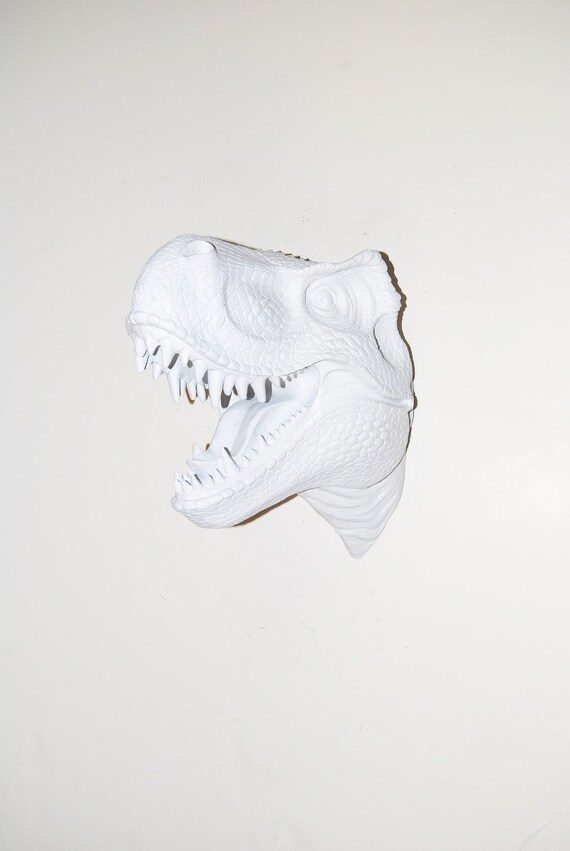 White Faux Taxidermy - The Bronson - White Resin T-Rex Head- Trex Resin White Faux Taxidermy- Chic & Trendy