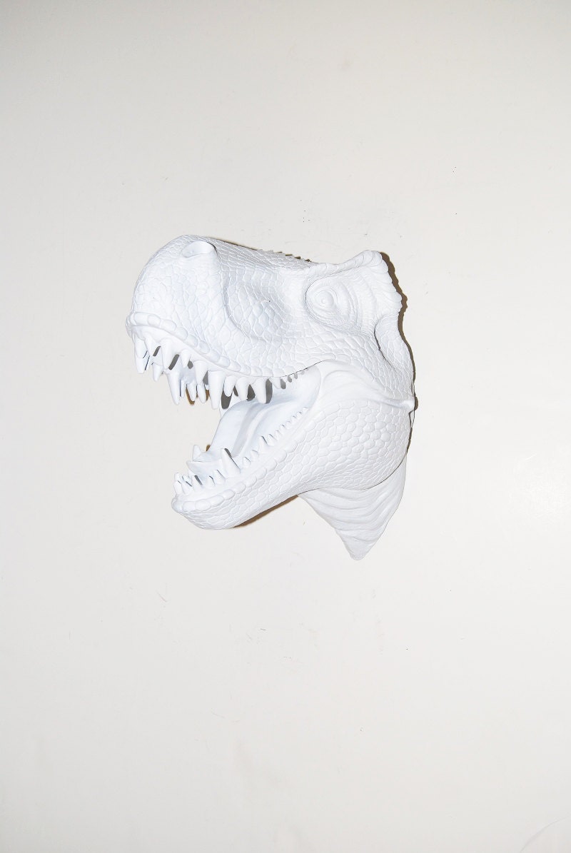White Faux Taxidermy - The Bronson - White Resin T-Rex Head- Trex Resin White Faux Taxidermy- Chic & Trendy