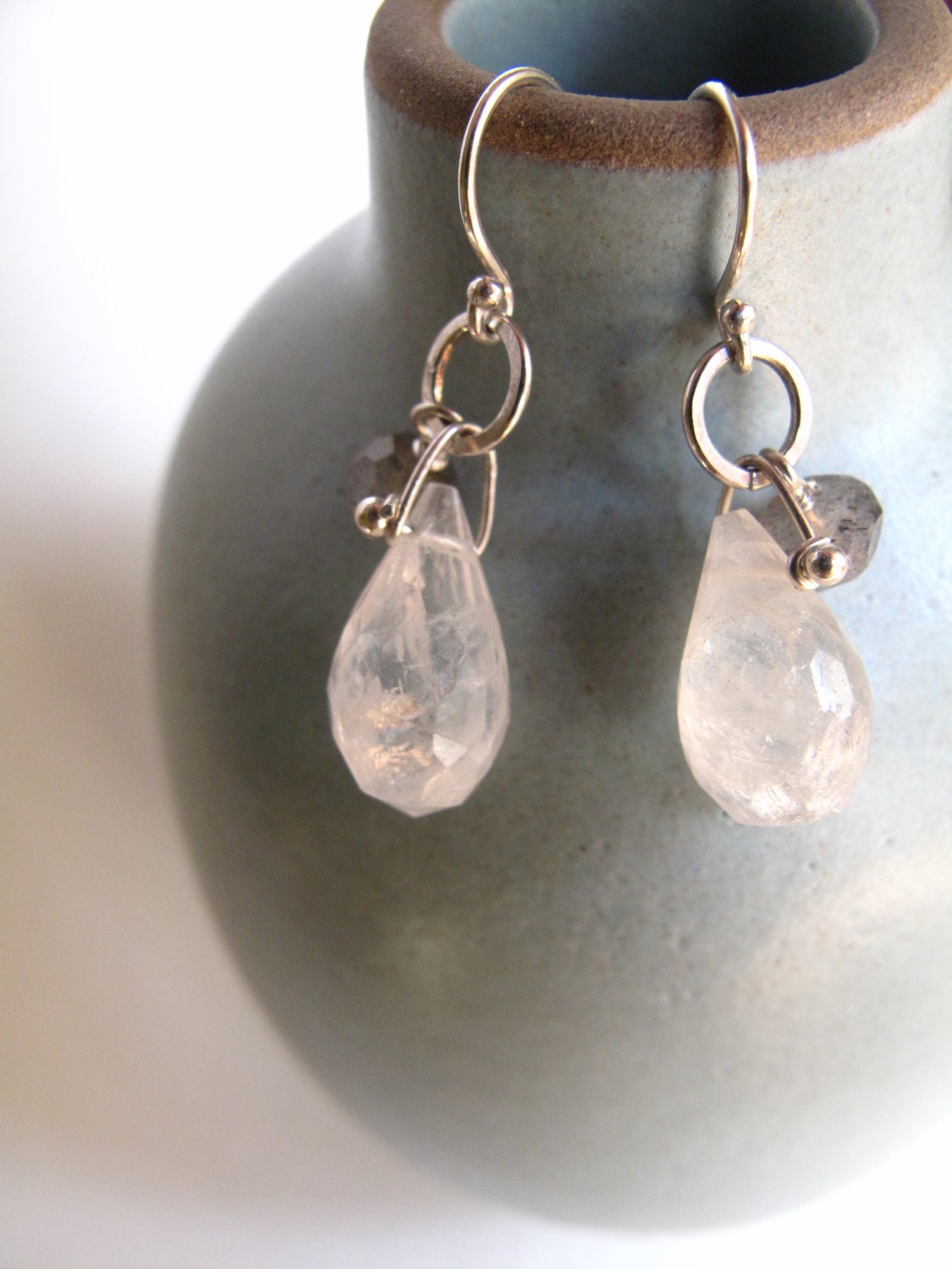 Moonstone and labradorite wire wrapped sterling silver earrings