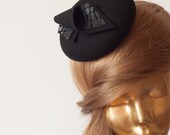 Amazing Black  Fascinator Hat for Women .Black Felt Cocktail Hat .