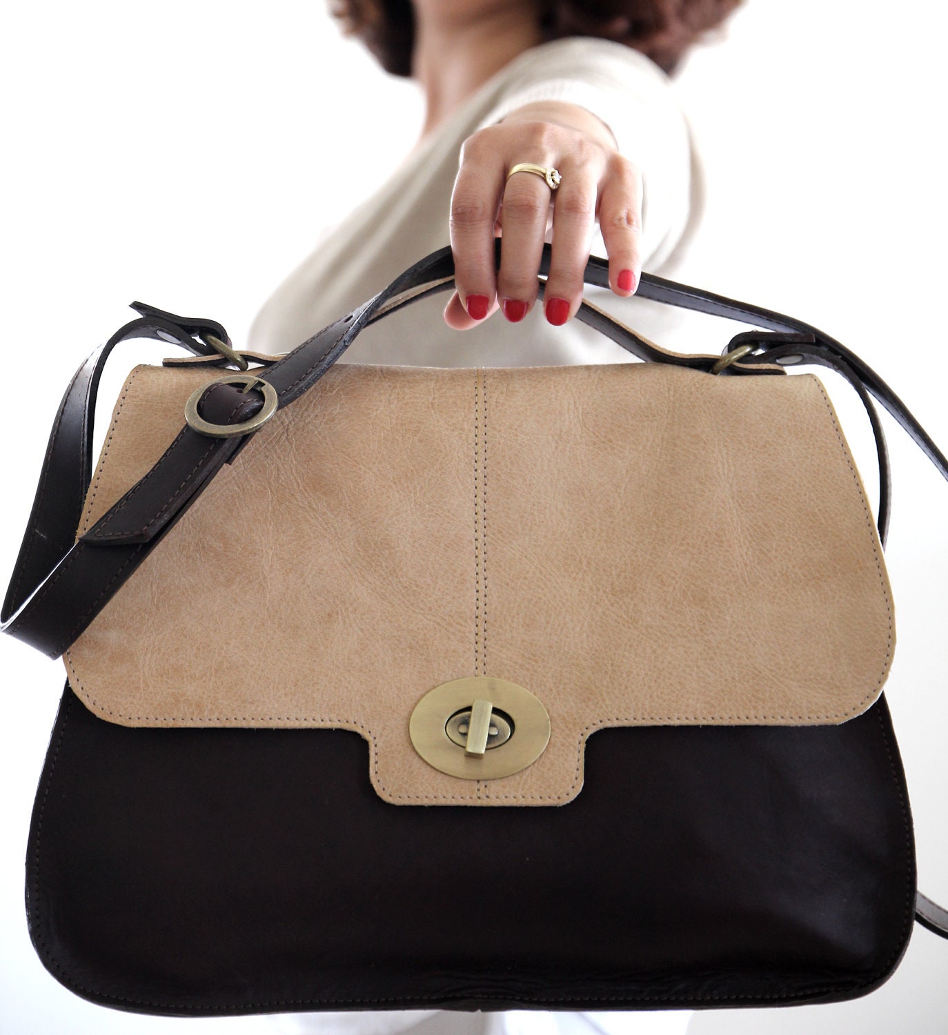Women leather bag, tote bag, brown,shoulder bag, messenger, adjustable leather strap,