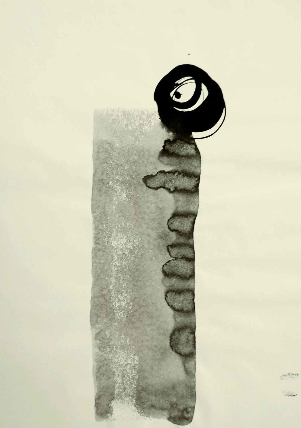 Original abstract art ink drawing on paper A3 - Stone falling down-grey/black and white/modern/minimalist /inear/geometric/ink wash/dark