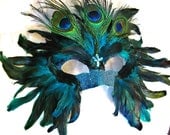 Handmade Custom Peacock Mask / On Sale / Feather Mask / Masquerade Mardi Gras - OohRILEYhoO