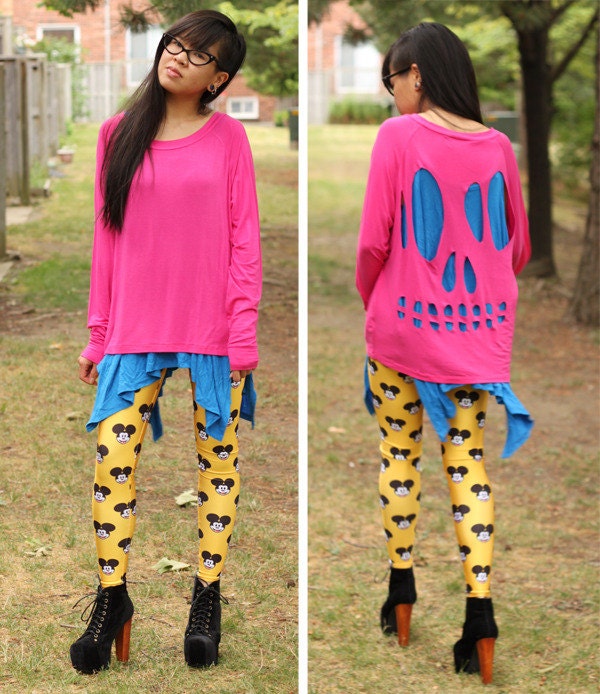 Pink Skull Cut-Out Long Sleeve Shirt - O/S