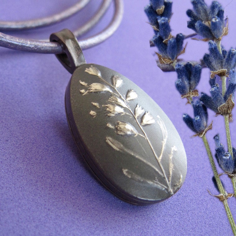 LAVENDER SACHET LOCKET Diffuser Sterling Silver Lavande Sprig