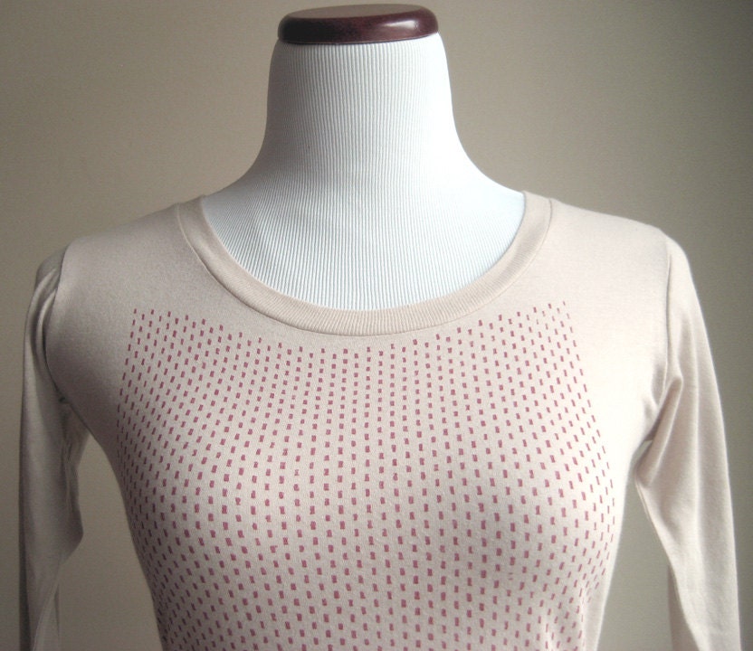 Womens Tee Shirt, Red Dashes, Screen printed, Organic Cotton, Scoop Neck Tee, Long Sleeve