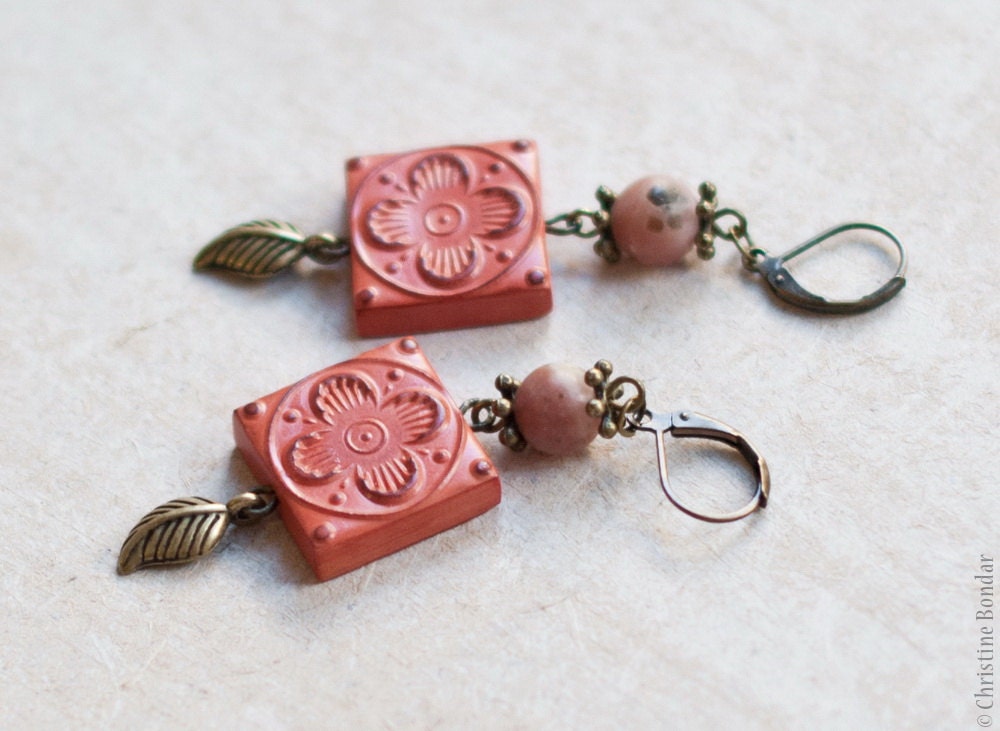 Salmon Coral Pink Earrings - Nature Inspired Jewelry