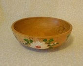 Primitive Wooden Dough Bowl Hand Painted Footed 10"