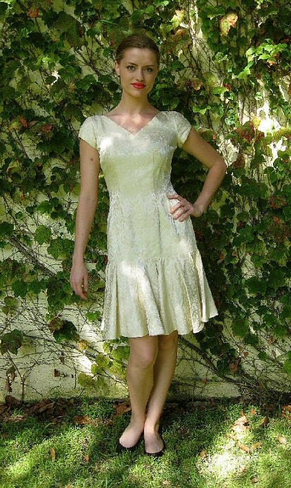 Stunning 1950s Jacquard Mermaid Tail Dress -- Small - Medium