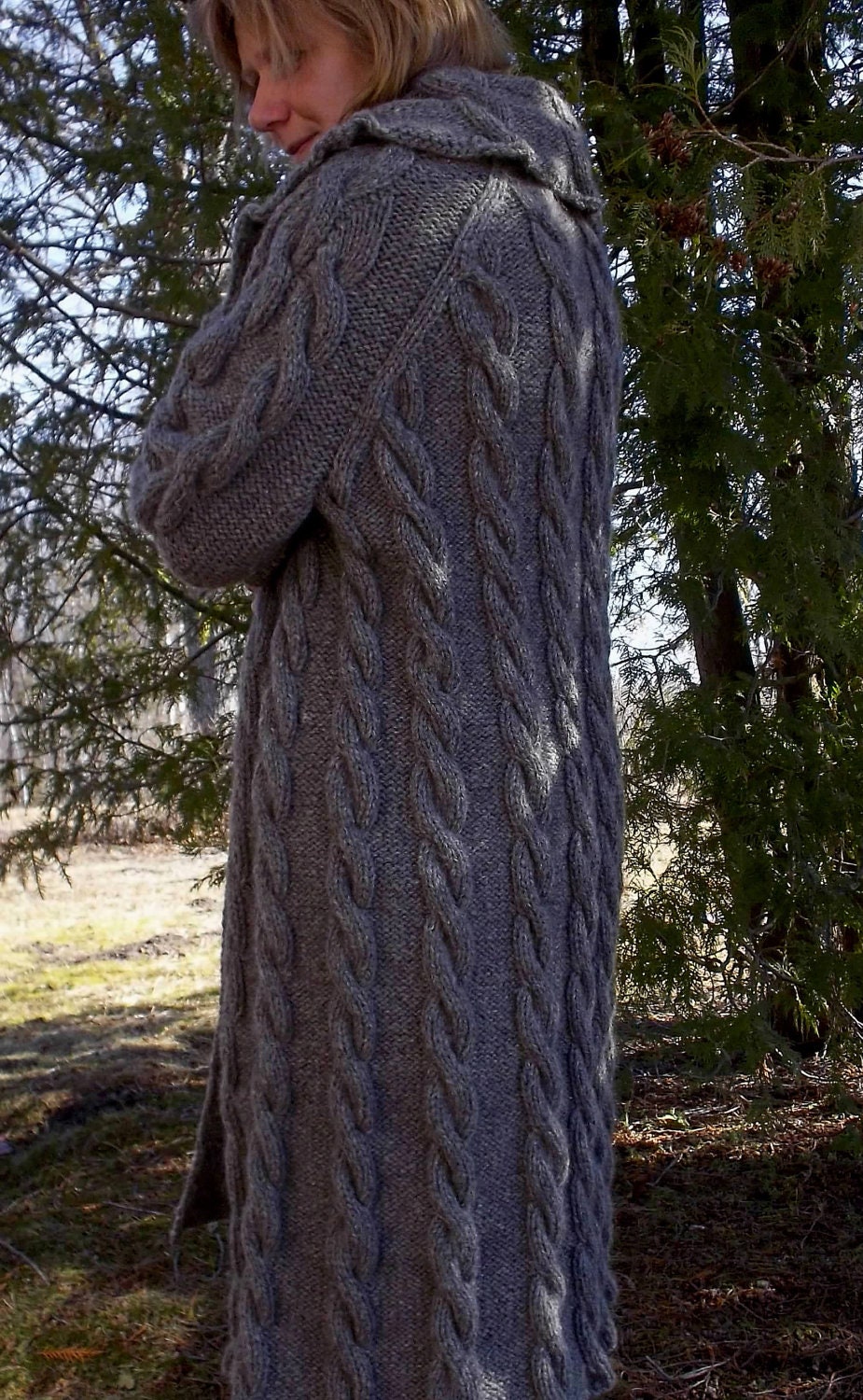 hand knitted gray wool warm cardigan, cable cardigan, womens jacket , gray knit coat