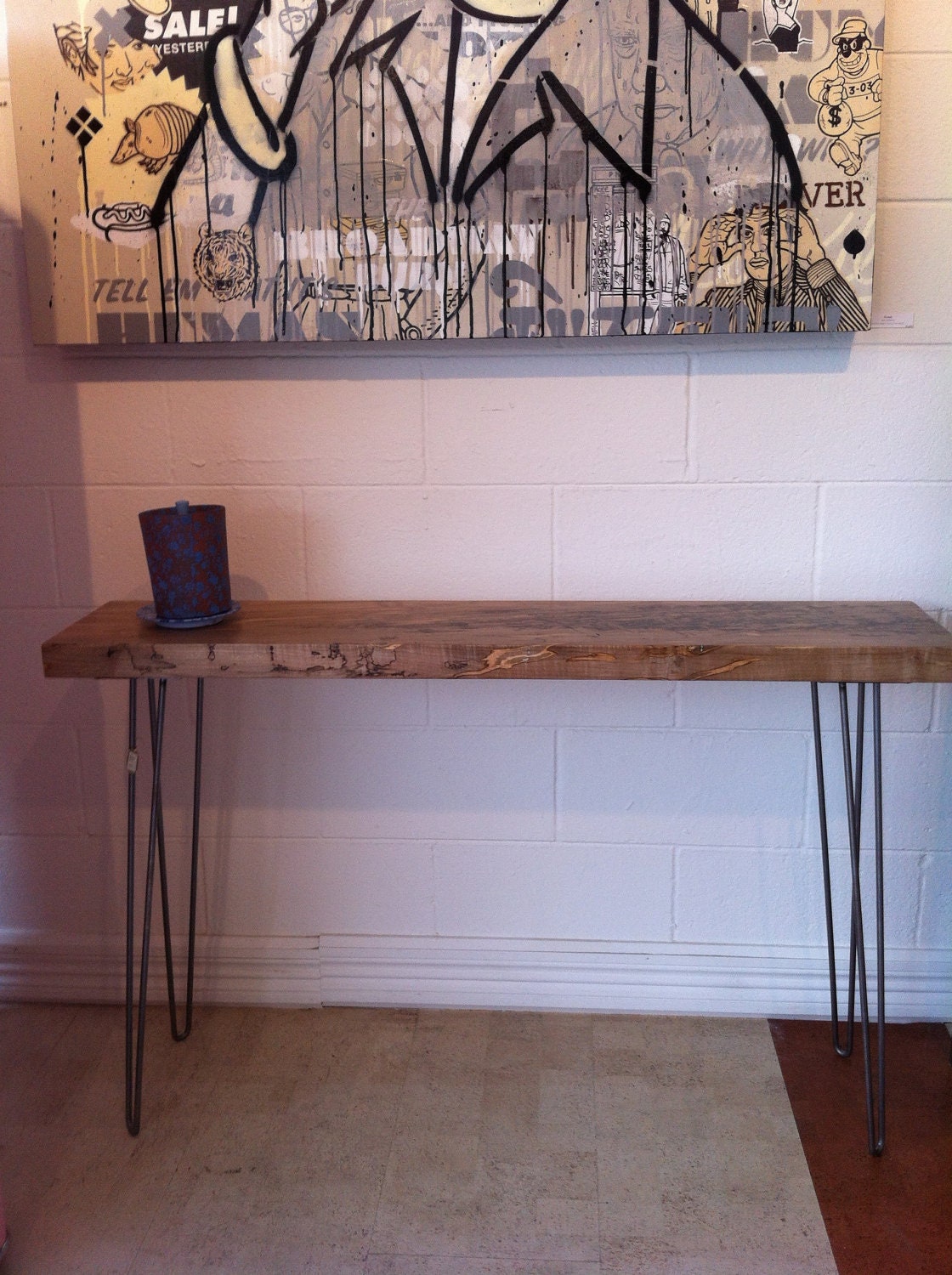 Console Table: Colombian Ambrosia Maple Coupled With Hairpin Legs (60" x 11" x 30")