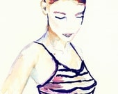 SALE Striped - watercolor fashion illustration
