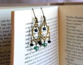 Victorian Peacock Green Delicate Filigree Earrings