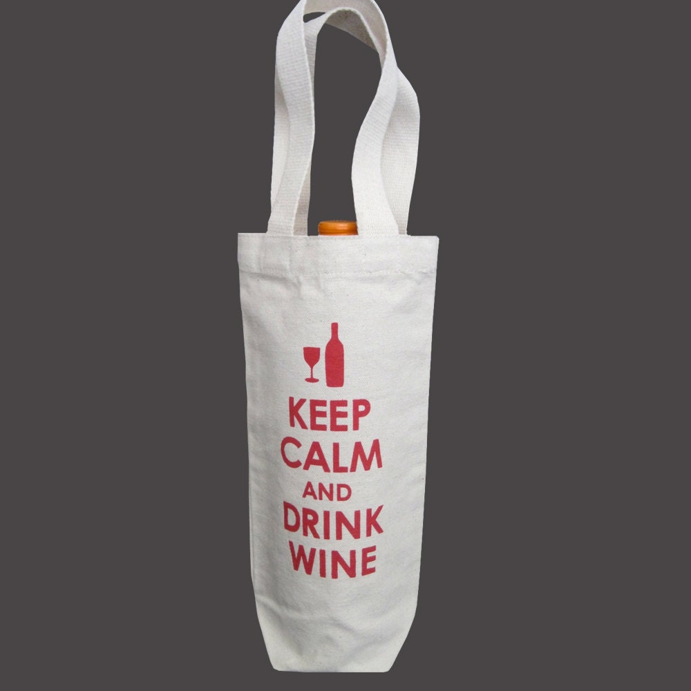 Recycled Cotton Canvas Wine Bag - Keep Calm & Drink Wine, Red