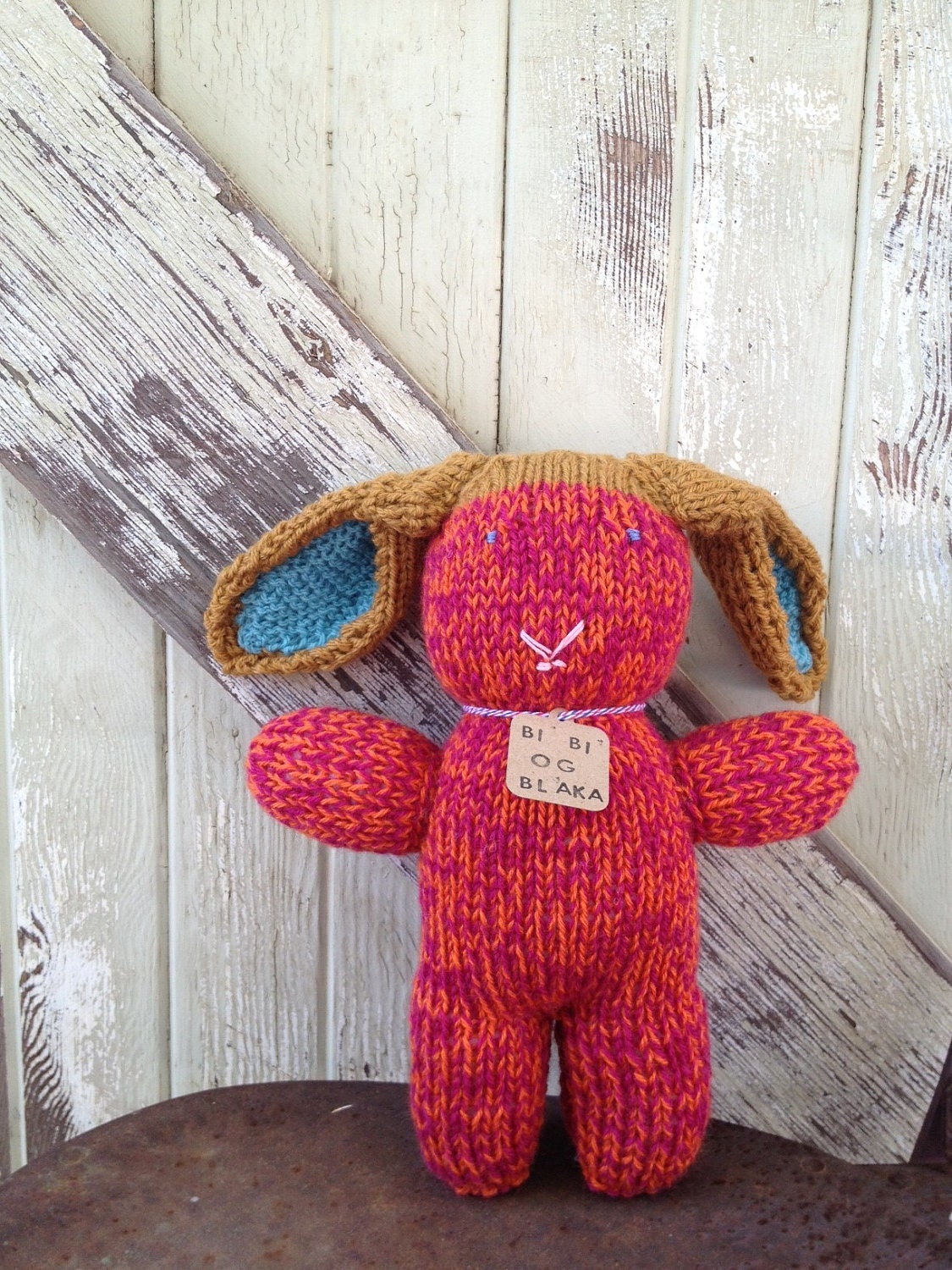Pink and Brown Hand-Knit Bunny Rabbit Stuffed Animal