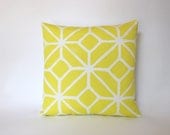 Citron Yellow Designer Outdoor Pillow Covers (2) in Trellis Design on Both Sides, 20x20